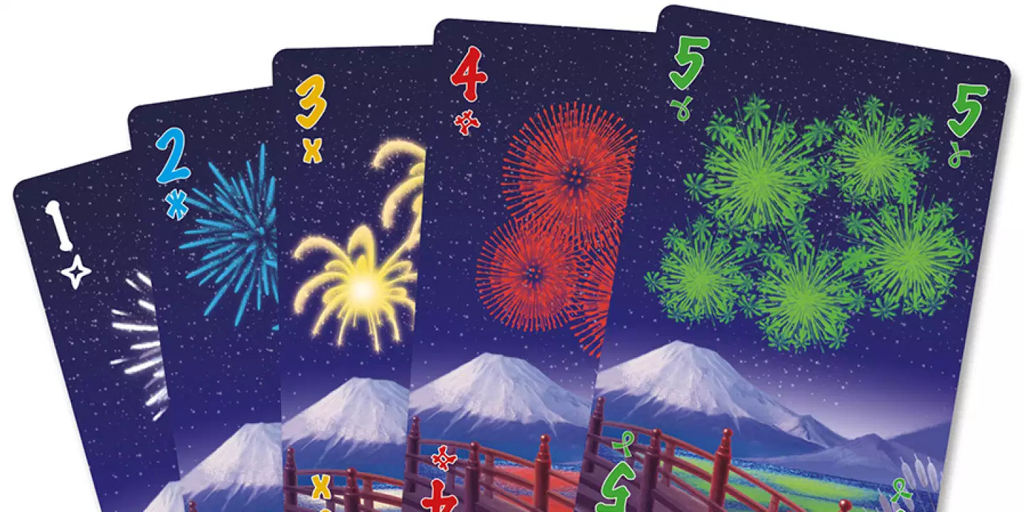 Examples of Hanabi cards showing suits and values